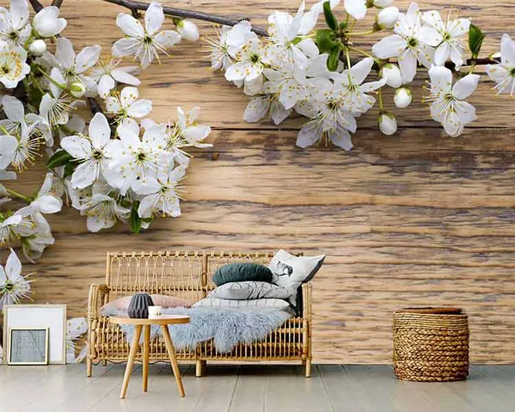 پوستر دیواری طرح چوب و گلهای ما گنولیا