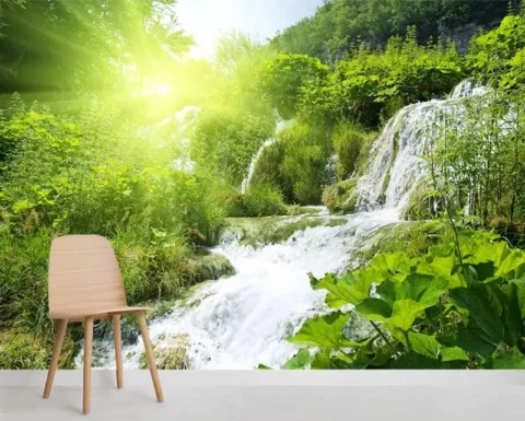 کاغذ دیواری سه بعدی جنگل و رودخانه
