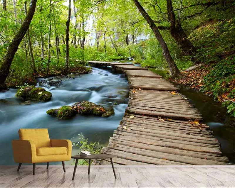 1574324614408.webp پوستر کاغذ دیواری رودخانه و راه چوبی - Image 1