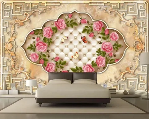 پوستر دیواری پروانه و گل سرخ
