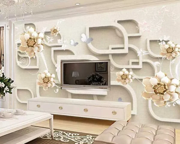 کاغذ دیواری پشت تی وی طرح طاقچه سه بعدی - Image 2