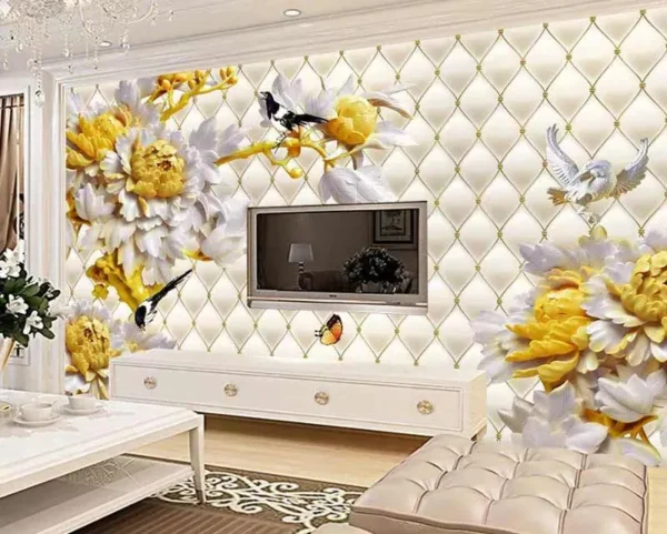 کاغذ دیواری سه بعدی پشت تلویزیون طرح پرنده - Image 2