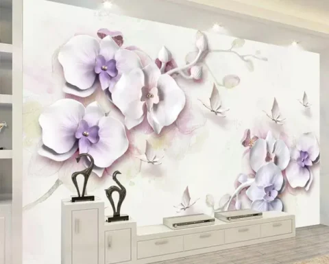 پوستر دیواری سه بعدی طرح مگنولیا بنفش