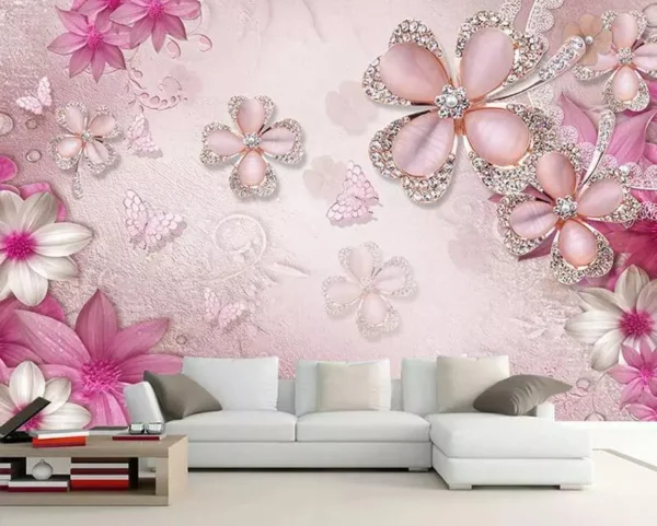 پوستر دیواری سه بعدی گلهای صورتی بهاری - Image 2