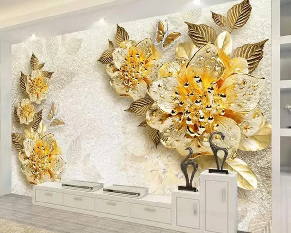 پوستر دیواری سه بعدی برگهای طلایی - Image 2