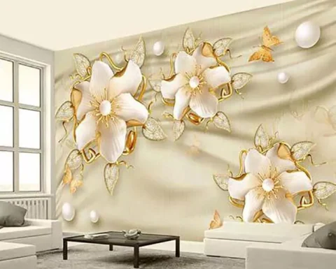 پوستر دیواری سه بعدی گل طلایی