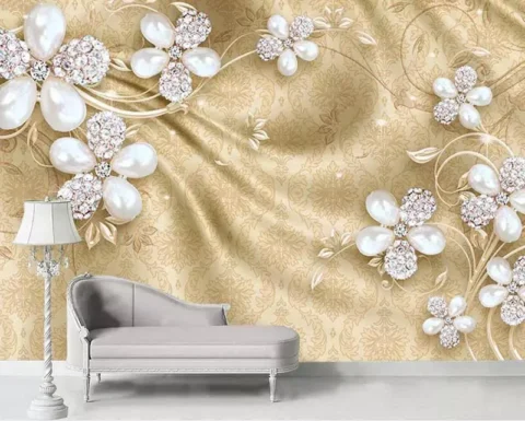 پوستر دیواری سه بعدی گلهای مرواریدی