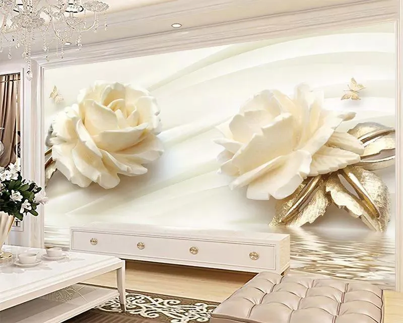 1579421354623.webp پوستر دیواری سه بعدی گل رز کرم طلایی - Image 1