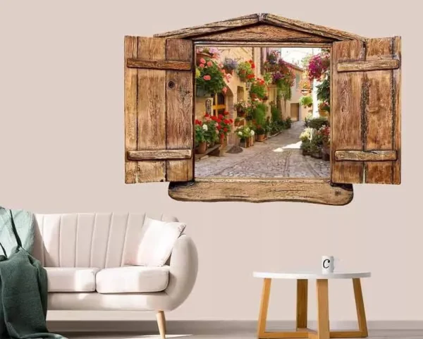 پوستر دیواری سه بعدی پنجره چوبی - Image 2