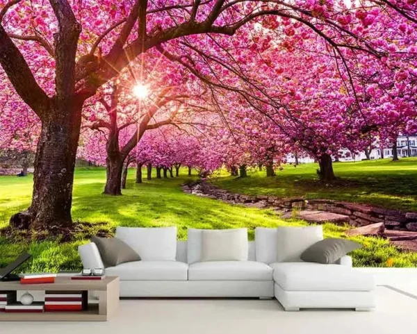 پوستر دیواری درختانی با شکوفه های صورتی - Image 2