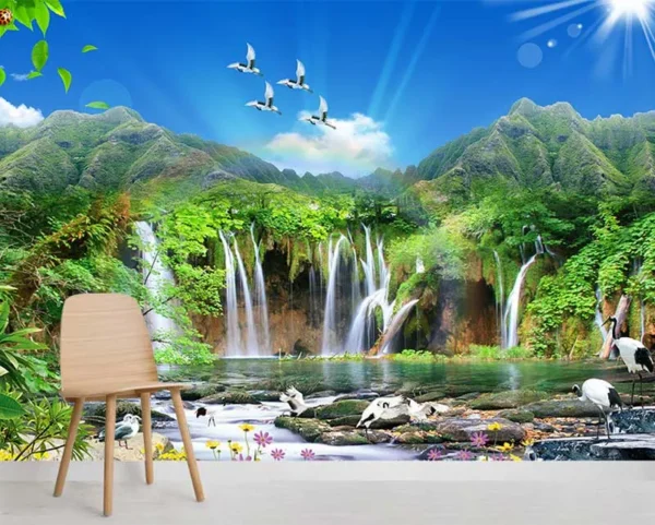 پوستر سه بعدی آبشار و پرندگان - Image 2