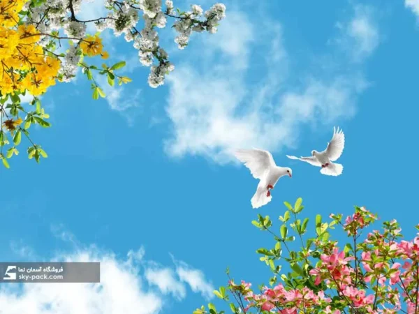 آسمان مجازی کبوترها در میان گلهای - Image 2