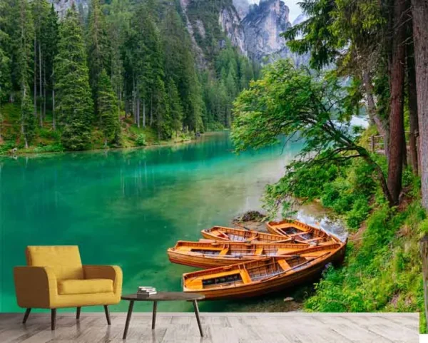 پوستر سه بعدی طبیعت طرح قایق های چوبی - Image 2