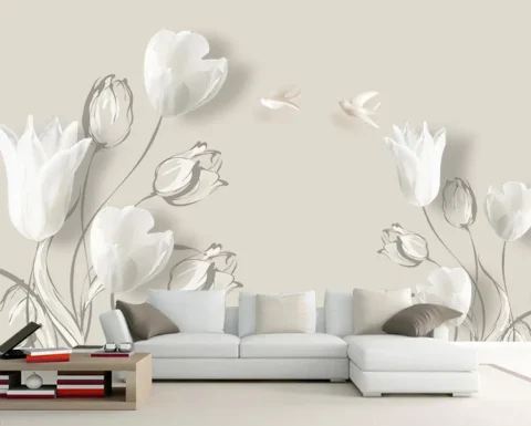 کاغذ دیواری سه بعدی مدرن ، طرح گلهای لاله