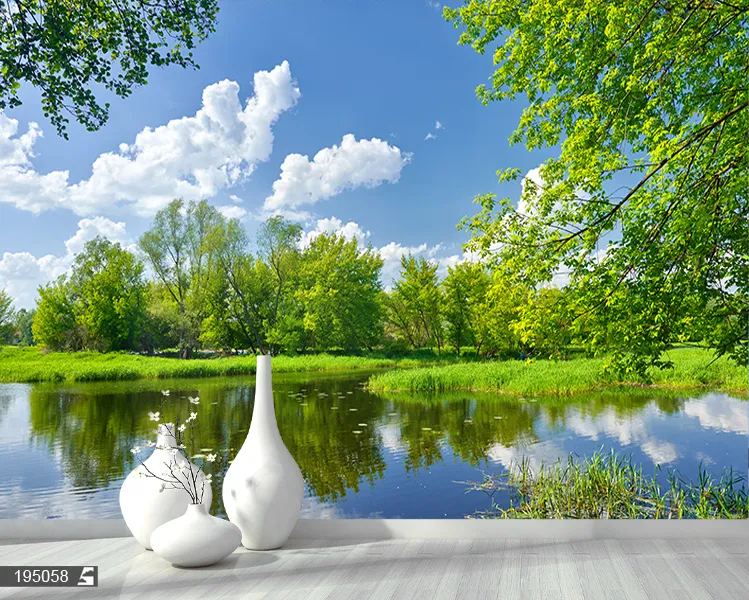 1715081350917.webp کاغذ دیواری سه بعدی دریاچه و جنگل - Image 1