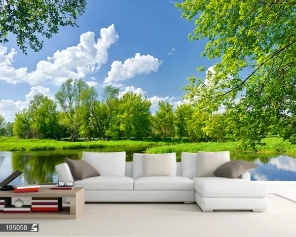 کاغذ دیواری سه بعدی دریاچه و جنگل - Image 2