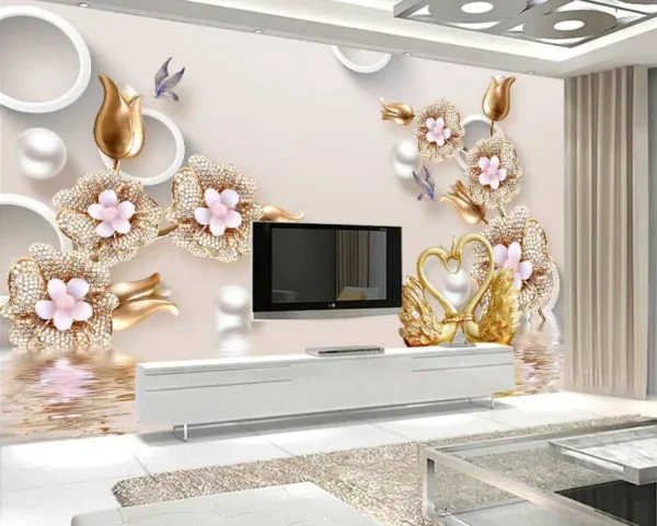 کاغذ دیواری سه بعدی طرح گل و پرنده ها - Image 2