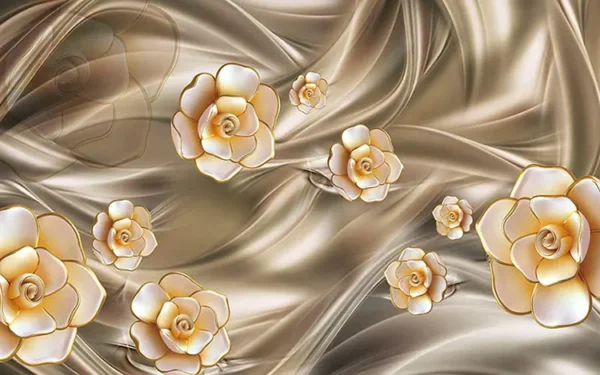 پوستر دیواری حریر طلایی و گلهای بهاری - Image 2