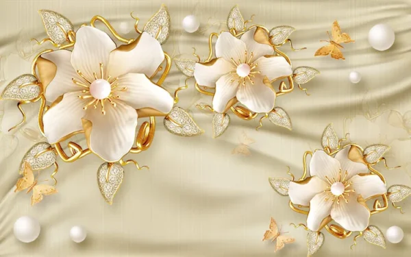 پوستر دیواری سه بعدی گل طلایی - Image 2