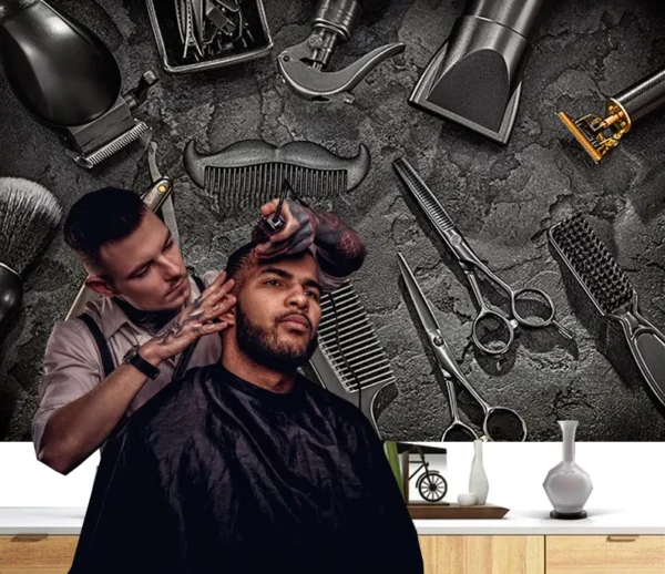 کاغذ دیواری سه بعدی آرایشگاه مردانه طرح حرفه ای - Image 2