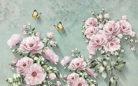 پوستر دیواری سه بعدی گل و پروانه
