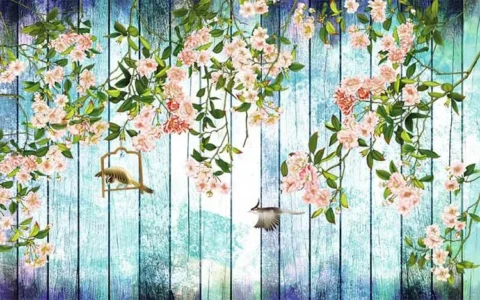 پوستر  سه بعدی دیوار چوبی بهاری