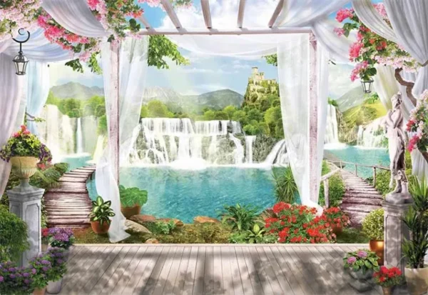 پوستر دیواری تراس با منظره دریاچه آرام - Image 2