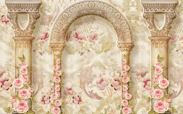 کاغذ دیواری سه بعدی کلاسیک پیچش گل رز - Image 2
