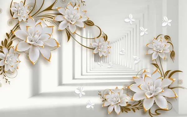 پوستر دیواری راهروی سه بعدی و گلبرگ گچی - Image 2