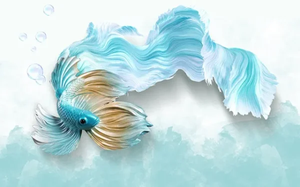 کاغذ دیواری سه بعدی طرح ماهی آبی - Image 2