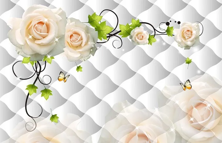 1736159816647.webp پوستر دیواری سه بعدی رز و پروانه - Image 1