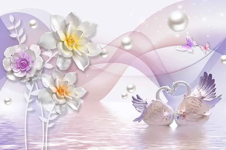 1736226680811.webp کاغذ دیواری سه بعدی قوهای زیبا در بهار - Image 1