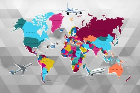 پوستر دیواری  نقشه جهان و هواپیما