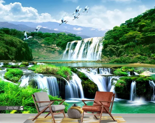 پوستر سه بعدی منظره آبشار و پرندگان - Image 2