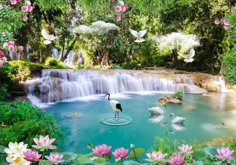 پوستر سه بعدی منظره طرح آبشار و جنگل