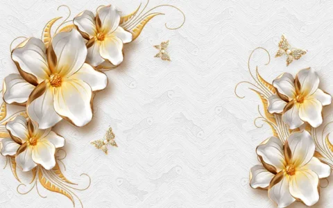 پوستر دیواری سه بعدی گلهای طلایی