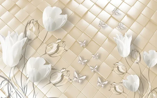 پوستر دیواری گلهای سه بعدی پشت تلویزیون - Image 2