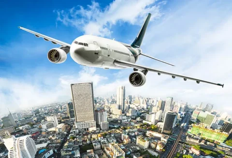 پوستر دیواری هواپیما و شهر